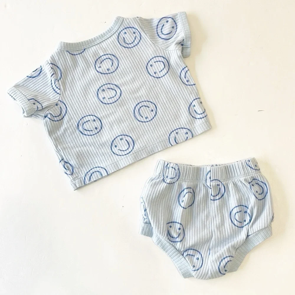 Baby Cat & Jack smiley face print ribbed matching set